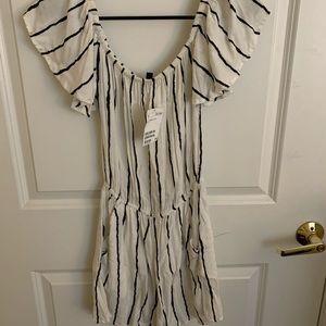 Off the shoulder white striped romper